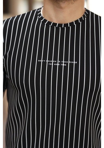 Erkek Dikey Çizgili Ottoman Kumaş Kısa Kollu T-Shirt modelleri
