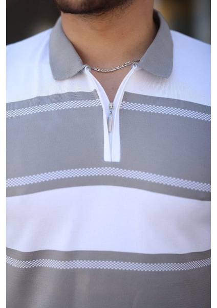 Erkek Yakalı Fermuarlı Çift Renk Kısa Kollu T-Shirt modelleri