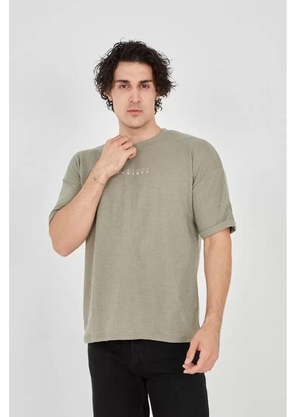 Unisex Jakar Kumaş Rahat Kol T-Shirt - Açık Yeşil fiyatları