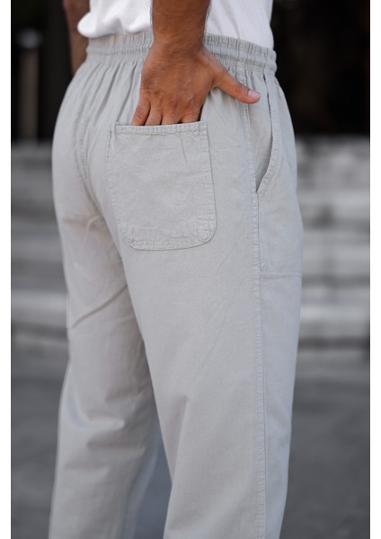 3A Moda Haki Renk Erkek Yazlık Keten Karışımı Relaxed Pantolon