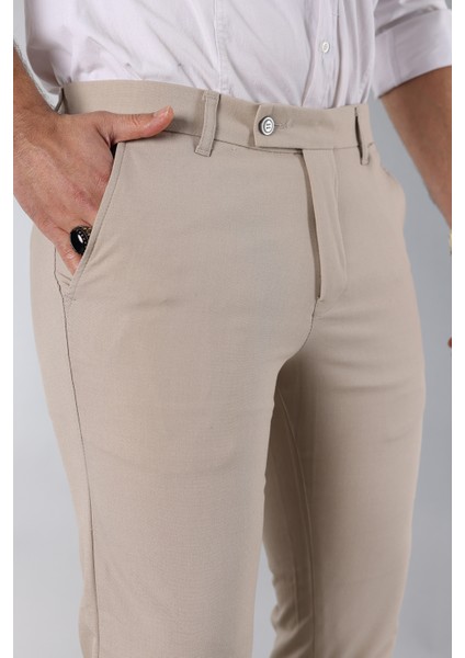3A Moda Erkek Italyan Kesim Dar Kalıp Dar Paça Kumaş Pantolon KREM modelleri