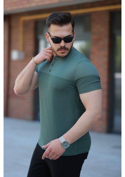 Erkek Hakim Yakalı Kısa Kollu Pamuklu T-Shirt