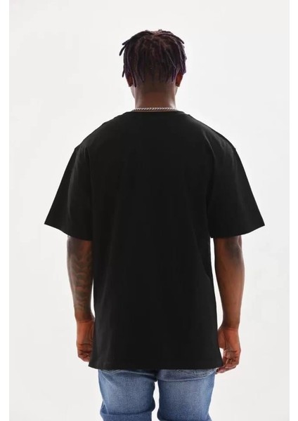 Unisex Baskılı Oversize T-Shirt - Siyah fırsatları
