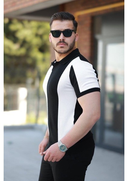 Erkek Kısa Kollu Polo Yakalı Blok Desenli Triko Bluz fiyatları