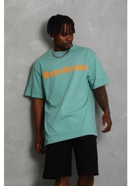 Unisex Oversize Baskılı Bisiklet Yaka T-Shirt - Mint Yeşili fırsatları