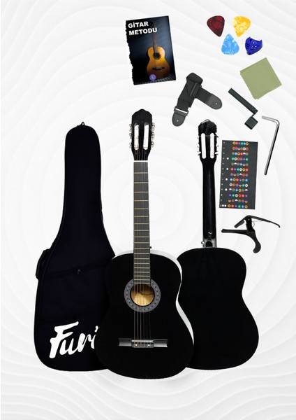CG-3902BK Mat Klasik Gitar 4/4 Yetişkin Boy Sap Ayarlı Full Set - Mat Siyah