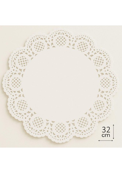 Dantel Görünümlü Kağıt Tabak Altlığı - 32 Cm. - Beyaz Dantel Kağıt - 100 Adetlik Paket