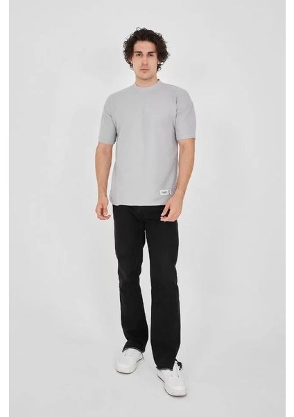 Unisex Waffle Kumaş Rahat Kol T-Shirt - Boyalı Gri indirimleri