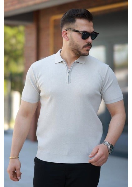 Erkek Fermuarlı Yakalı Kısa Kollu Tshirt