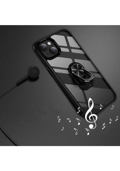Apple iPhone 14 Kılıf Anti-Shock Darbe Önleyici Renkli Kenarlar, Metal Yüzüklü, Polikarbon Kılıf
