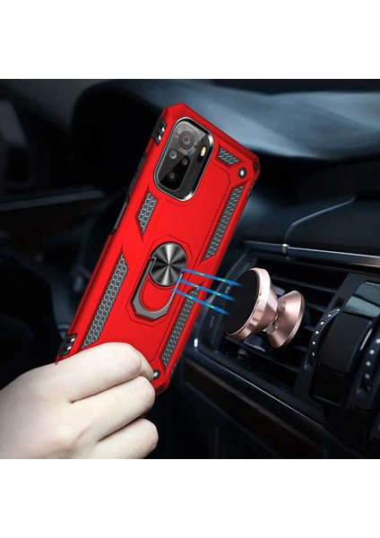 Xiaomi Redmi Note 10S Kılıf Çift Katmanlı Polikarbon Koruma ve Manyetik Tutucu Stand Yüzük