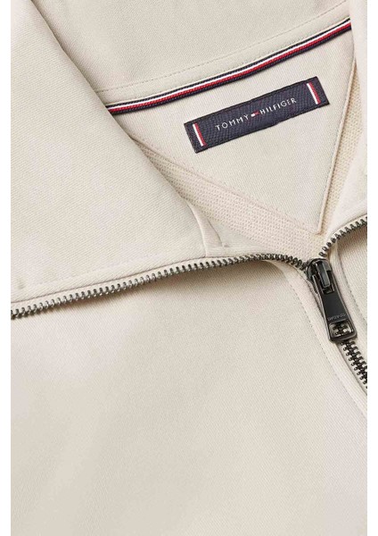 Erkek Essential Terry Fermuarlı Dik Yaka Sweatshirt - Bej