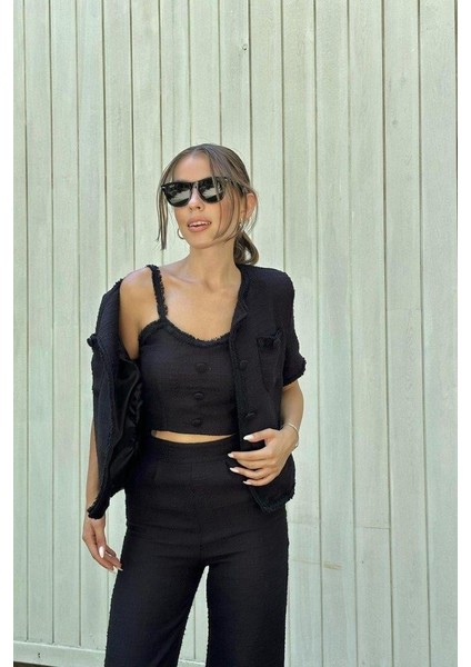 Siyah Askılı Büstiyer Ceket ve Pantolon Takım modelleri