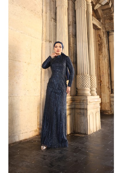 Simli Işıltılı Tesettür Abiye Elbise Gala