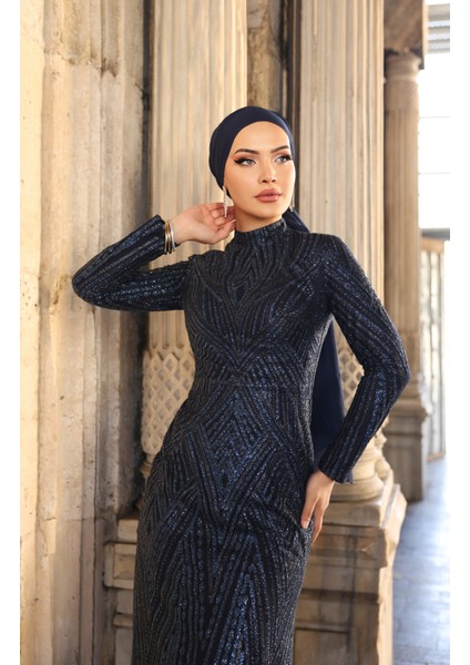 Simli Işıltılı Tesettür Abiye Elbise Gala