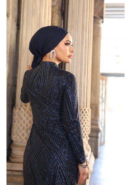 Simli Işıltılı Tesettür Abiye Elbise Gala