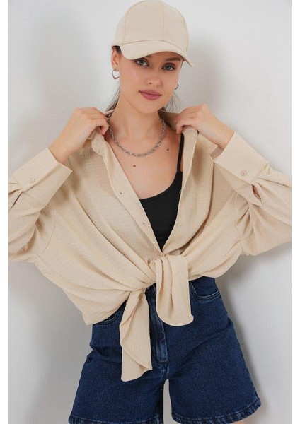 Örme Oversize Gömlek 20264 - Bej