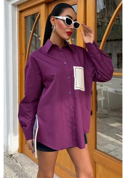 Süzine Cepli Arkası Yırtmaçlı Oversize Gömlek 3420