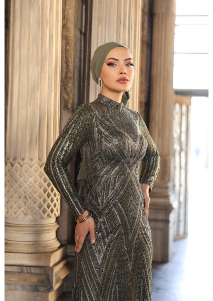 Simli Işıltılı Tesettür Abiye Elbise Gala