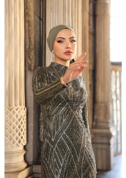 Simli Işıltılı Tesettür Abiye Elbise Gala
