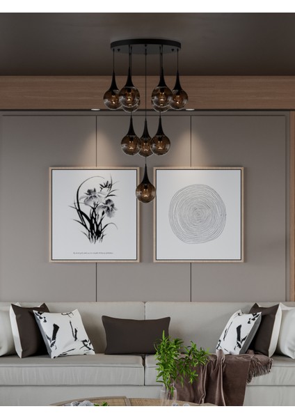 Galaxy Modern 10'lu Sarkıt Siyah Metal Avize - Bal Rengi Cam, E27 Duy, Dekoratif Aydınlatma fiyatları