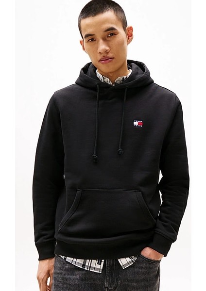 Erkek Reg Badge Kapüşonlu Sweatshirt - Siyah