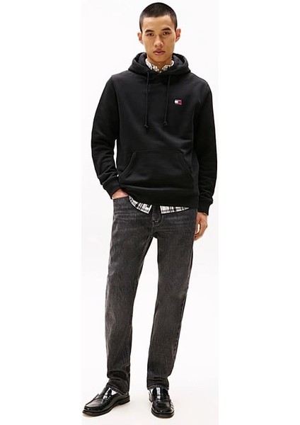 Erkek Reg Badge Kapüşonlu Sweatshirt - Siyah