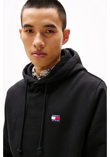 Erkek Reg Badge Kapüşonlu Sweatshirt - Siyah