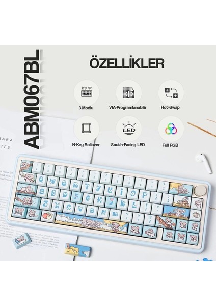 ABM067 Nebula Programlanabilir Esports Rgb Mekanik 3 Mode Kablosuz Klavye (Mavi)