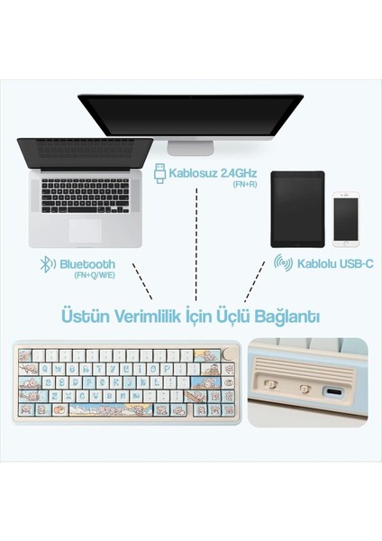 ABM067 Nebula Programlanabilir Esports Rgb Mekanik 3 Mode Kablosuz Klavye (Mavi)