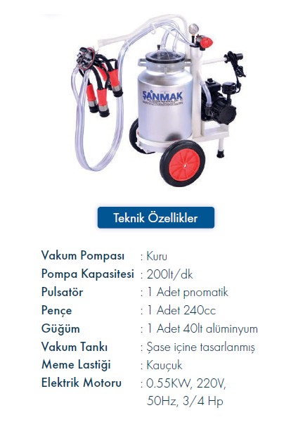 Mini Tek Sağım Süt Sağma Makinası (Tek Güğüm - Alüminyum)