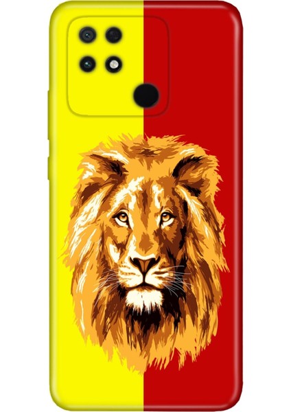 Xiaomi Poco C40 Kılıf Silikon Moderna Desenli Sarı Kırmızı Parçalı Aslan
