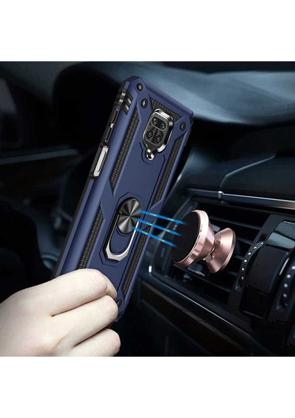 Xiaomi Redmi Note 9 Pro Kılıf Çift Katmanlı Polikarbon Koruma ve Manyetik Tutucu Stand Yüzük