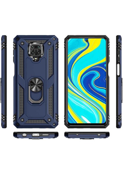 Xiaomi Redmi Note 9 Pro Kılıf Çift Katmanlı Polikarbon Koruma ve Manyetik Tutucu Stand Yüzük