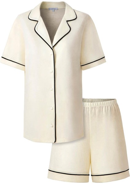 Bambu Şortlu Pijama Takımı / Krem