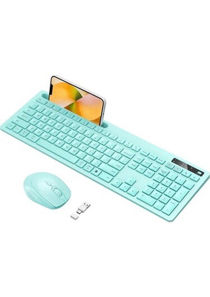 Kablosuz Klavye ve Mouse - Telefon Tutuculu USB Type-C - Yeşil