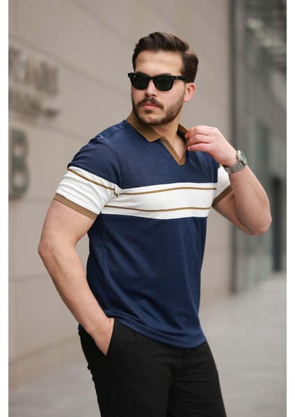 Lacivert Beyaz Iki Renk Polo Yaka Kısa Kollu TIŞÖRT-2514 fiyatları