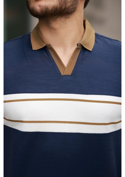 Lacivert Beyaz Iki Renk Polo Yaka Kısa Kollu TIŞÖRT-2514 modelleri