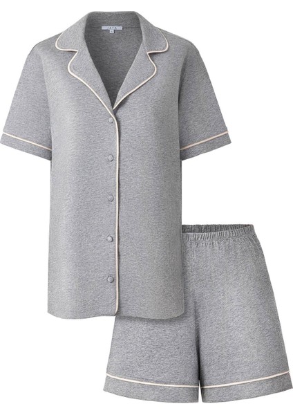Bambu Şortlu Pijama Takımı / Gri Melanj