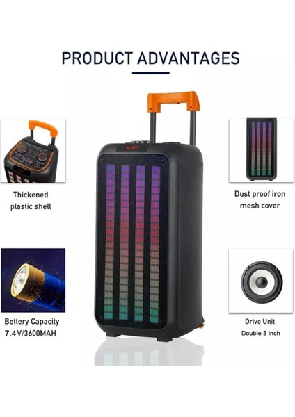 Taşınabilir Büyük Boy Rgb Bluetooth Mikrofonlu Parti Hoparlör NDR-1098