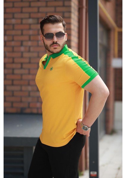 Hardal Nakışlı V Polo Yaka Kısa Kollu TIŞÖRT-2524