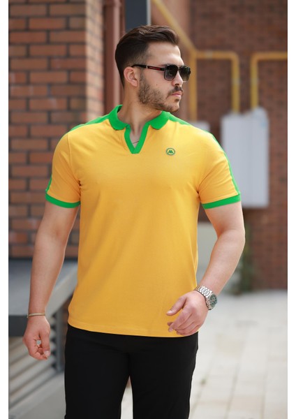 Hardal Nakışlı V Polo Yaka Kısa Kollu TIŞÖRT-2524 fiyatları