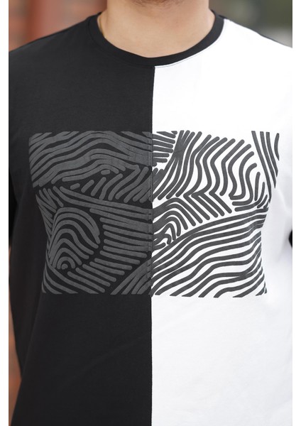 Siyah Beyaz Çizgi Baskılı Regular Fit Sıfır Yaka Kısa Kollu TIŞÖRT-2522 fiyatları