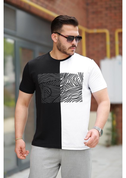 Siyah Beyaz Çizgi Baskılı Regular Fit Sıfır Yaka Kısa Kollu TIŞÖRT-2522 modelleri