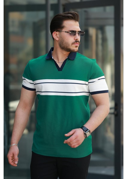 Nefti Beyaz Iki Renk Polo Yaka Kısa Kollu TIŞÖRT-2514