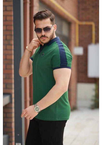 Haki Nakışlı V Polo Yaka Kısa Kollu TIŞÖRT-2524 fiyatları