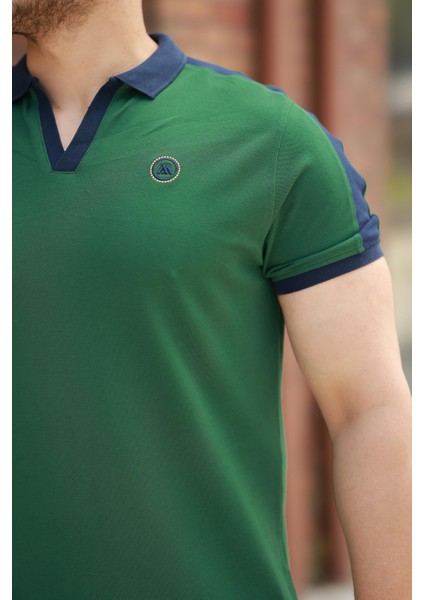 Haki Nakışlı V Polo Yaka Kısa Kollu TIŞÖRT-2524 modelleri