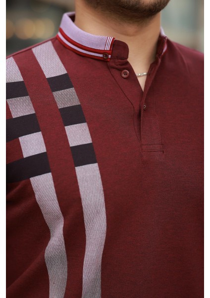 Bordo Baskı Detaylı Polo Yaka Kısa Kollu Tişört -2519 modelleri