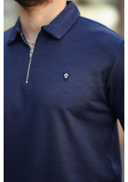 Lacivert Basic Fermuar Detaylı Polo Yaka Kısa Kollu Tişört 2501 modelleri