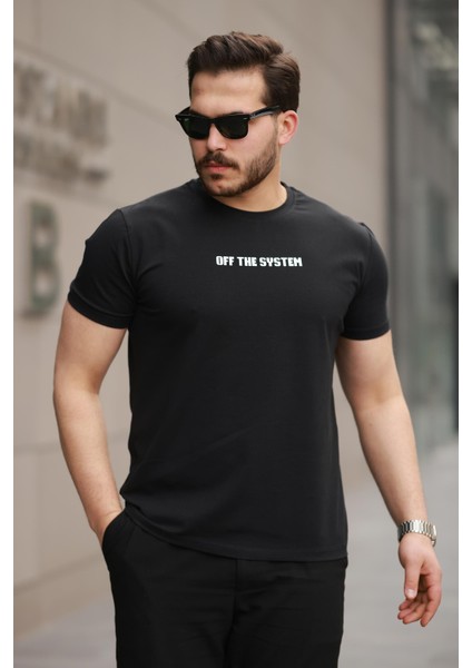 Siyah Sırtı Baskı Detaylı Sıfır Yaka Oversize Kısa Kollu Tişört -2507 fiyatları